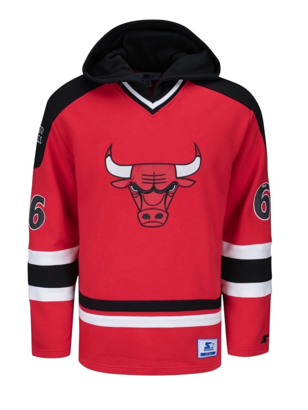 Starter Chicago Bulls Hockey Style Hoodie Red Black Medium NBA Pullover